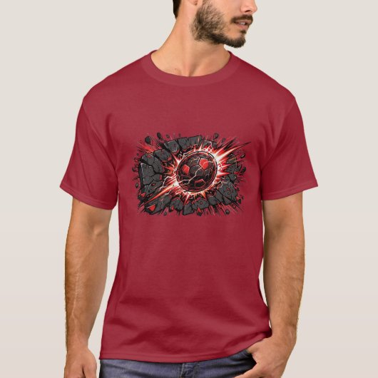 Explosieve Lava Voetbal Comic Art Design T-shirt (Voorkant)