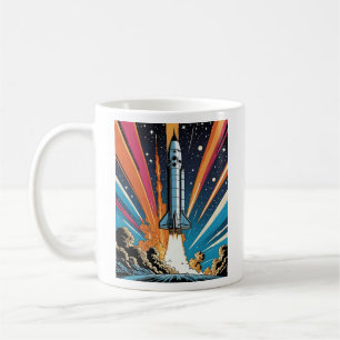 Explosieve Retro Rocket Launch Comic Style T Shirt Koffiemok