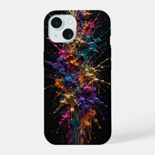 Explosieve verfspatskolom - Goud Teal Magenta iPhone 15 Case