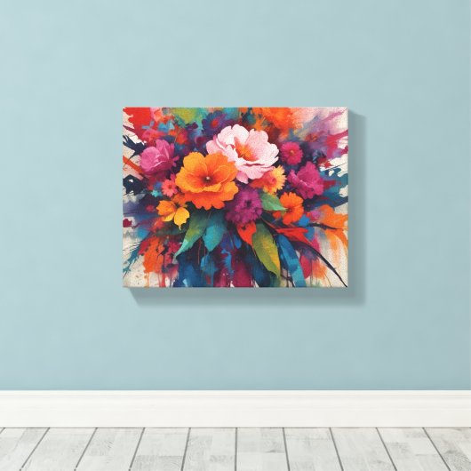Explosieve Waterverf Floral Centerpiece Canvas Afdruk (Insitu (Houten vloer))