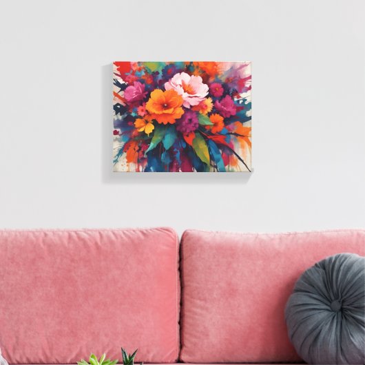Explosieve Waterverf Floral Centerpiece Canvas Afdruk (Insitu (Woonkamer))