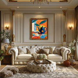 Explosión de Color: Arte Favista con Tetera y Taza Canvas Afdruk