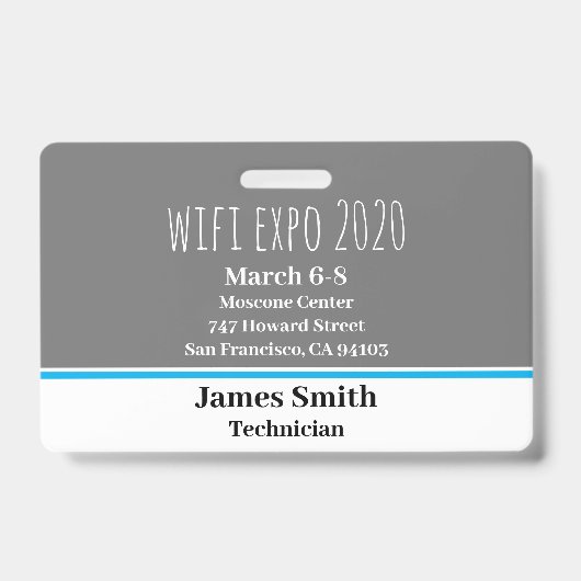 Expo ID Horizontaal Grijs, Wit & Blauw Badge (Voorzijde)