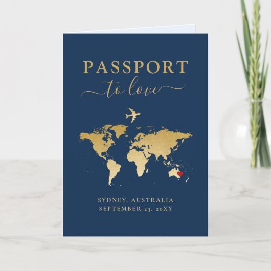 Export Wedding Passport Blue Gold Map + Heart (Voorkant)
