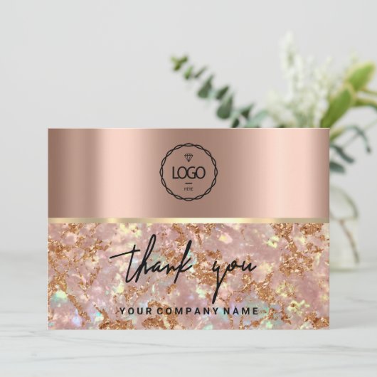 Express Dankbaarheid met Elegantie: Roos Goud Marm Kaart (Staand voorkant)