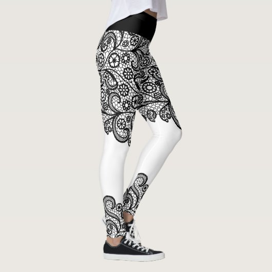 Express jezelf zwart & wit kanten bruidsjurk leggings (Rechts)