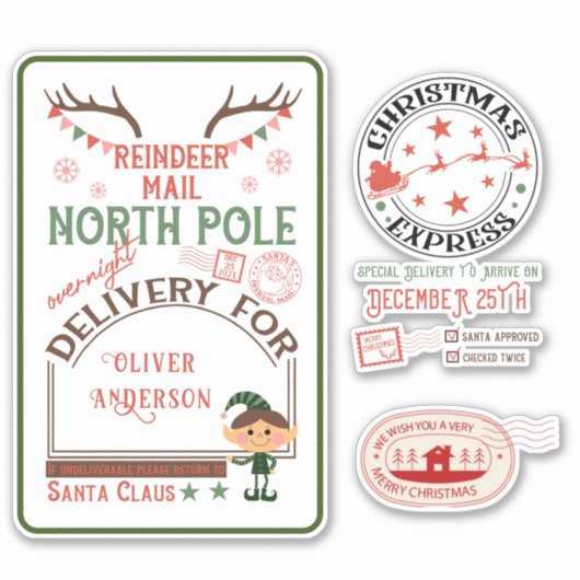 Express levering Noordpool Santa Mail geschenken w Sticker (Voorkant)