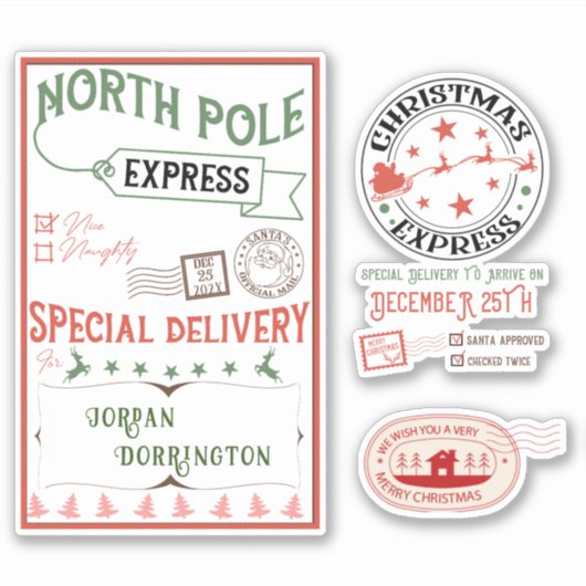 Express levering Noordpool Santa Mail geschenken w Sticker (Voorkant)