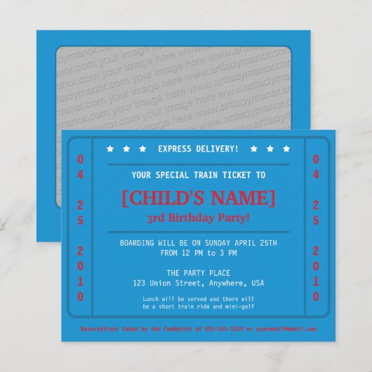 Express Train Ticket Invitation Kaart (Voorkant / Achterkant)