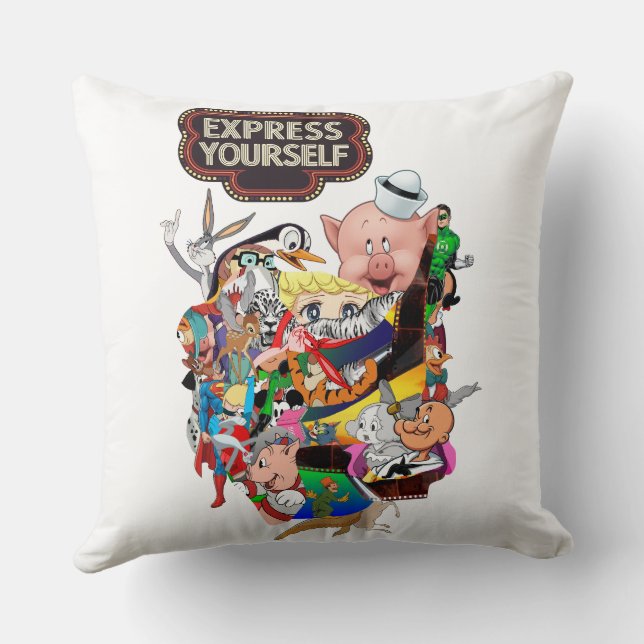 Express Yourself Retro Cartoon Collage Decoratief  Kussen (Achterkant)