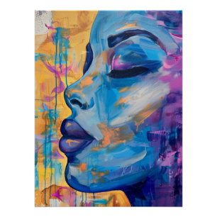 Expressief Blauw Portret Acrylschilderij Perfect Poster