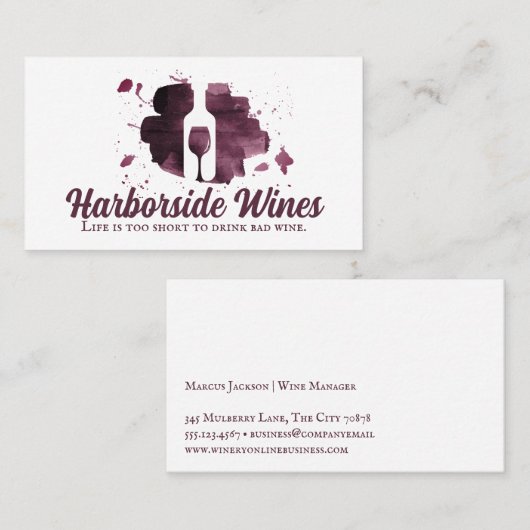 Expressief geborsteld wijnglas en fles Logo Visitekaartje (Voorkant / Achterkant)