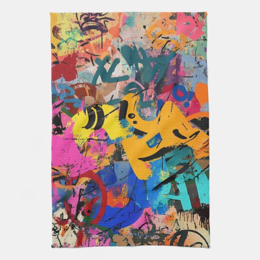 Expressief straat kunst muurschildering in heldere theedoek (Verticaal)