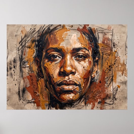 Expressief Zwart Vrouwen Portret Poster (Voorkant)