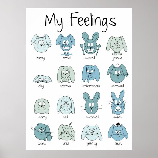 Expressies Print, Emoties Print, Gevoelens, Blauw Poster (Voorkant)