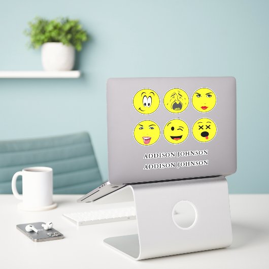 Expressieve Emoji Gezichten Grappig 6 Gezichten Vo Sticker (Laptop op bureau)