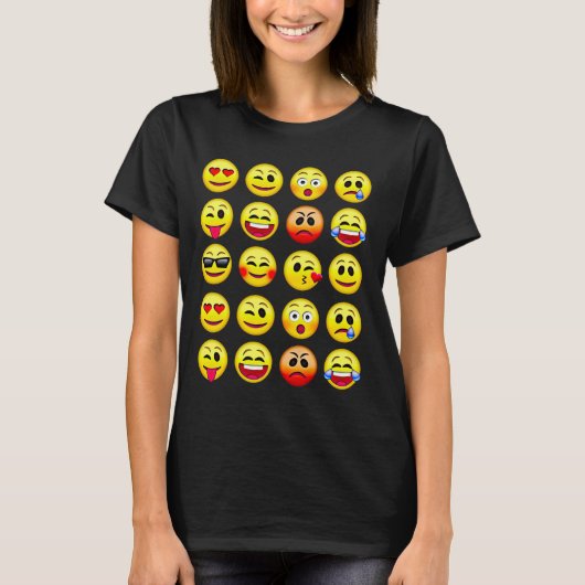 Expressieve Emoji Gezichtspatroon Vrouwen T-shirt  (Voorkant)