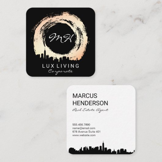 Expressieve Geborsteld & Stadsgezicht / Premium Ex Vierkante Visitekaartje (Voorkant / Achterkant)