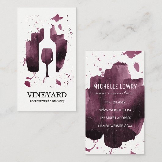 Expressieve geborstelde textuur / wijnfles en glas visitekaartje (Voorkant / Achterkant)