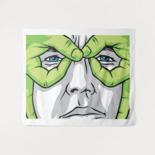 Expressieve Gezichten, Groene Hand, en Gekleurde O Wandkleed