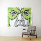 Expressieve gezichten, groene hand en gekleurde og wandkleed (In Situ (horizontaal))