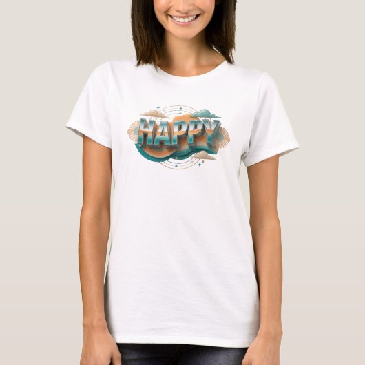 Expressieve HAPPY-modenprint T-shirt (Voorkant)