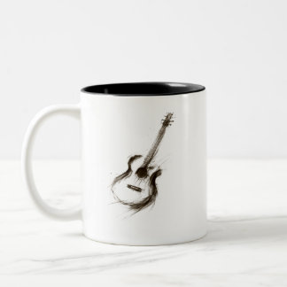 Expressieve inktgitaar Minimalistische borstelmuzi Tweekleurige Koffiemok