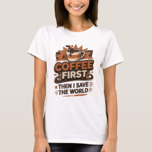 Expressieve KOFFIE EERST DAN RED DE WERELD Creatie T-shirt