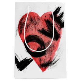 Expressieve Penseelstreek Rode Hart LIEFDE Gift Za Medium Cadeauzakje