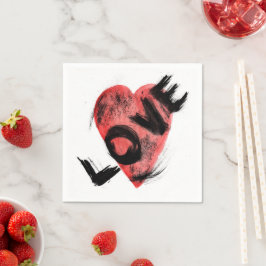 Expressieve penseelstreek Rode Hart LIEFDE Papiere Servet