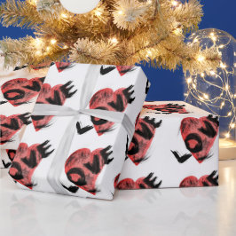 Expressieve penseelstreek Rode Hart LIEFDE Patroon Cadeaupapier