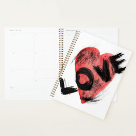 Expressieve penseelstreek Rode Hart LIEFDE Planner