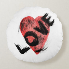 Expressieve penseelstreek Rode Hart LIEFDE Ronde K Rond Kussen