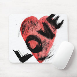 Expressieve penseelstreek Rode Hart LOVE Muismat