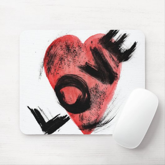 Expressieve penseelstreek Rode Hart LOVE Muismat (Met muis)