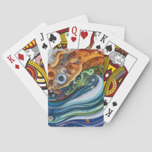 Expressieve Quilled Oceaangolf Zonsondergang Pokerkaarten