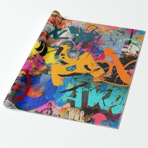 Expressieve straat kunst muurschildering in helder cadeaupapier
