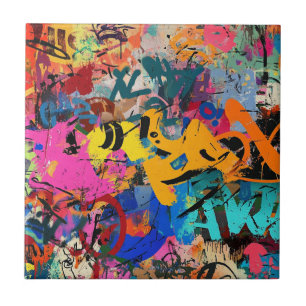 Expressieve straat kunst muurschildering in helder tegeltje
