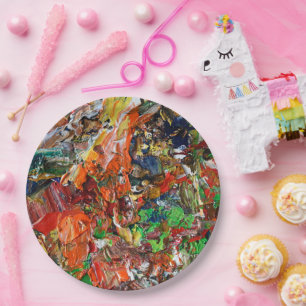 Expressieve verfstreek van het palet van de kunste papieren bordje