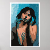 Expressieve vrouw in blauwe tinten schilderij poster (Voorkant)
