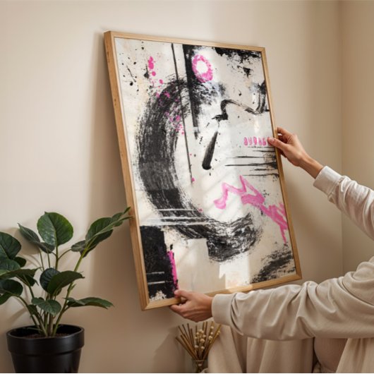 Expressieve wabi sabi roze abstracte schilderkunst poster