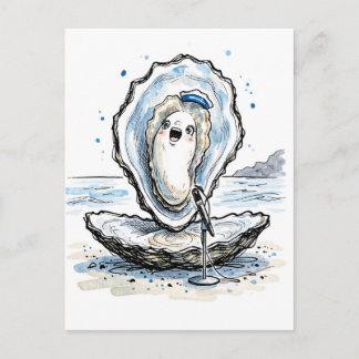 Expressieve zingende oester treedt op in mariene i briefkaart