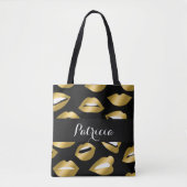 Expressional Gold Lips Typografie Tote Bag (Voorkant)