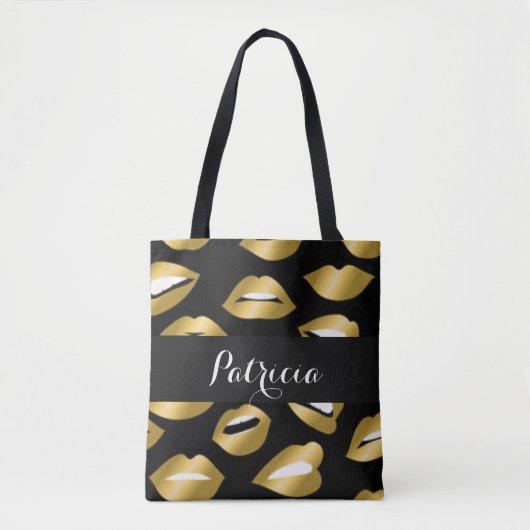 Expressional Gold Lips Typografie Tote Bag (Voorkant)