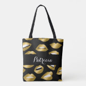 Expressional Gold Lips Typografie Tote Bag (Achterkant)