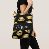 Expressional Gold Lips Typografie Tote Bag (Dichtbij)
