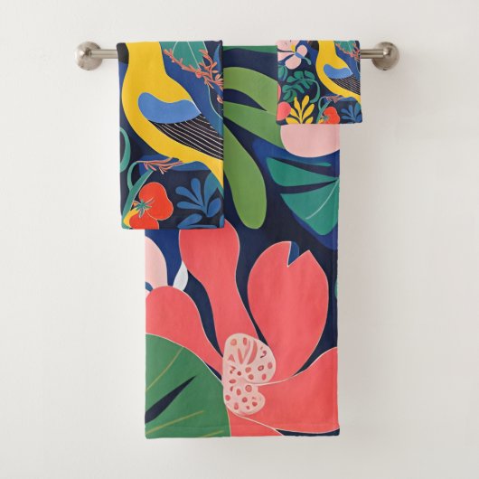 Expressionisme Papegaaien Tropische Planten Kunst Bad Handdoek (Insitu)