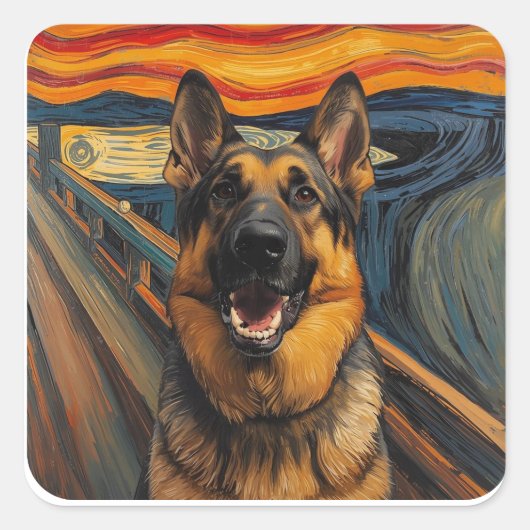 Expressionist Angst Painting German Shepherd Vierkante Sticker (Voorkant)