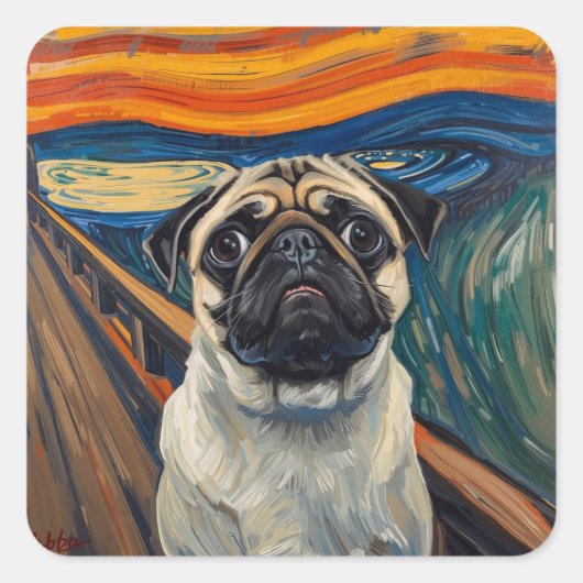 Expressionist Angst Painting–Inspired Pug Art Vierkante Sticker (Voorkant)