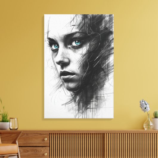 Expressionist Charcoal Portrait Canvas (Insitu (Woonkamer))